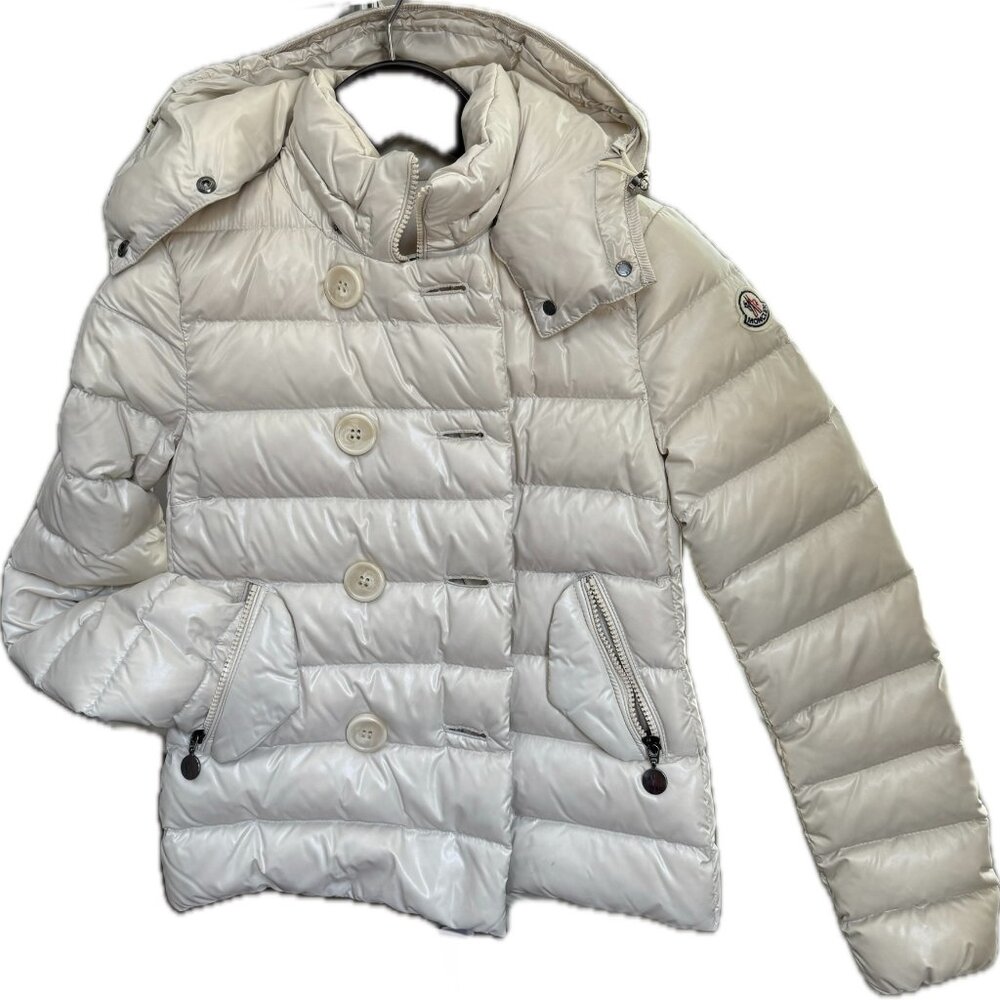 Moncler Double Breasted Big Buttons w Zip Padded Jacket WHITE Women Size 0